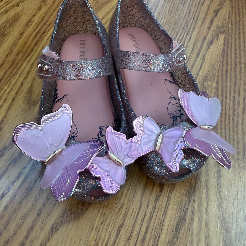 Mini Melissa Sparkly Kids Shoes with Pink Butterflies